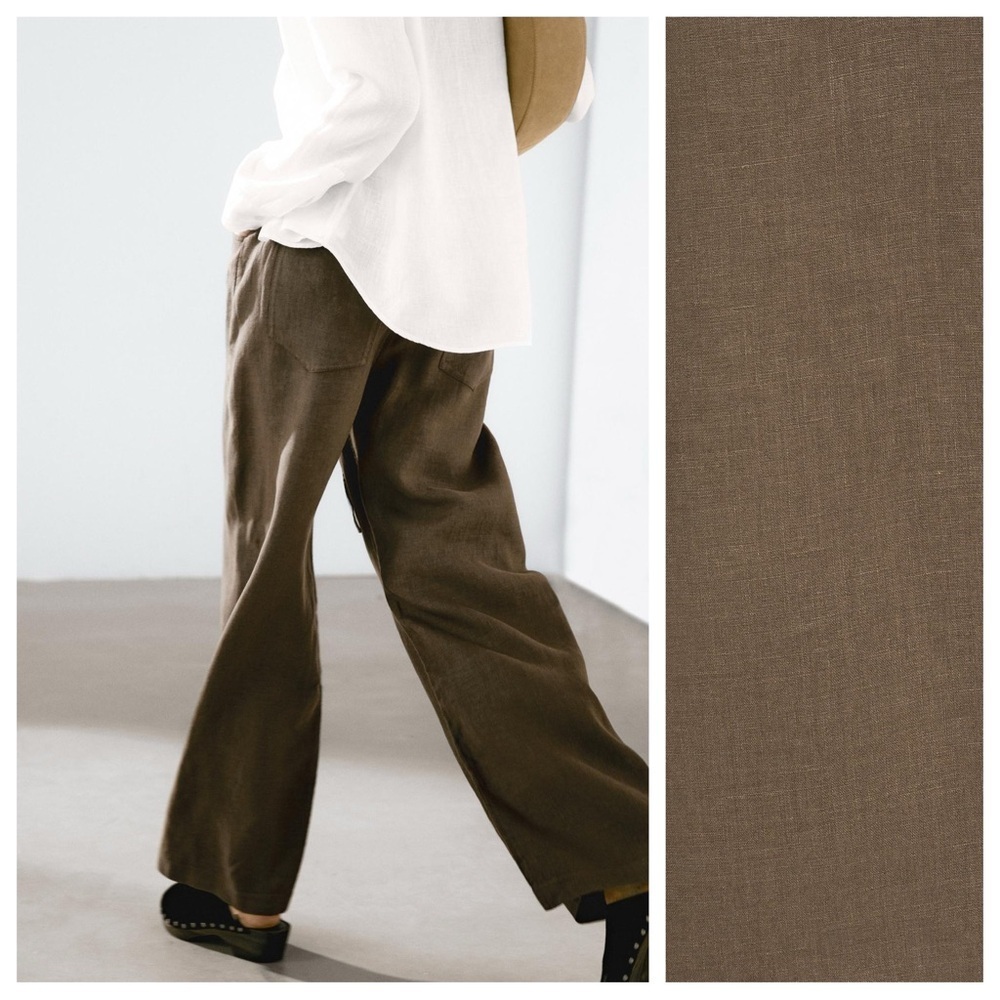 Nwt. Massimo Dutti Khaki 100% Linen Mid-Rise Trousers With Pockets. Size 2. — image 3 of 8